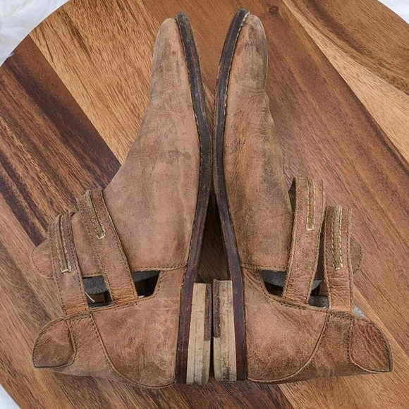 Free People Braeburn Ankle Boot 37 7 Brown Leather Double Side Buckle Distressed - Picture 9 of 14